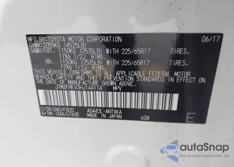 2017 Toyota Rav4 Le z USA, uszkodzony, nr VIN JTMZFREV3HJ144114